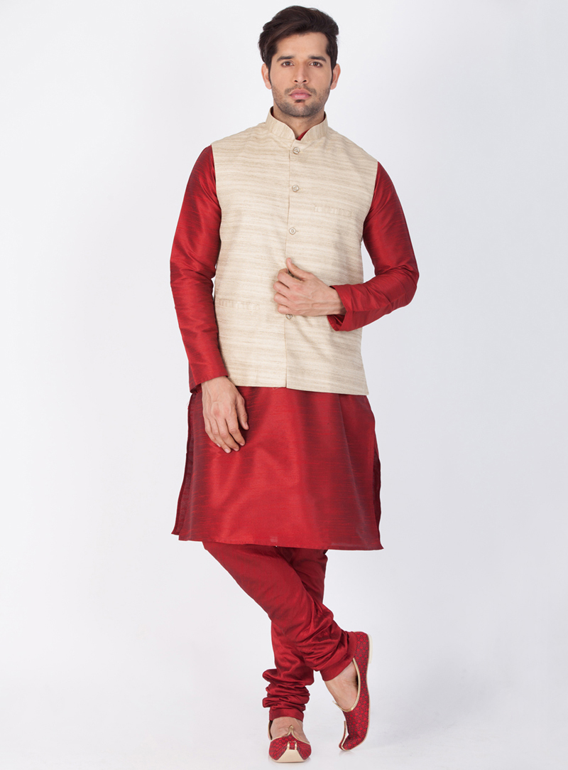 Maroon Cotton Readymade Kurta Pajama 143299