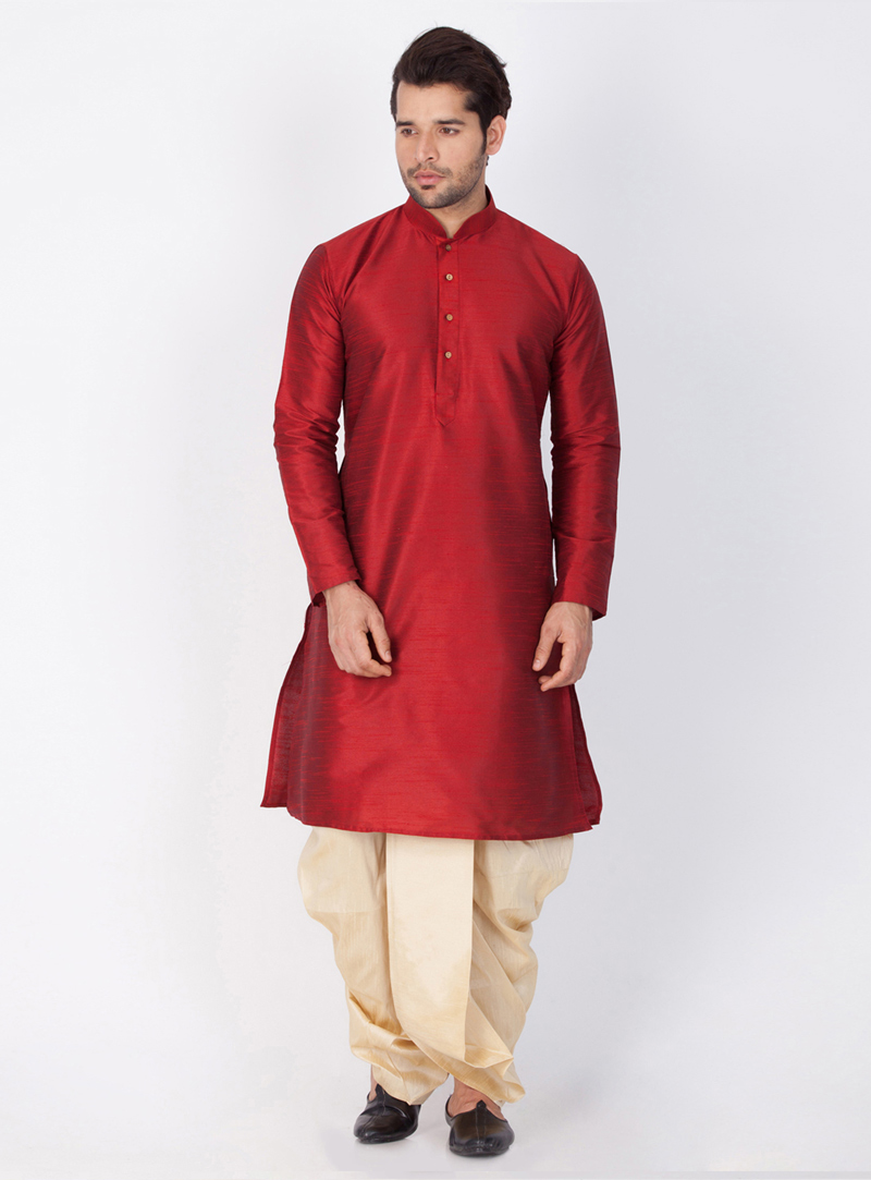 Maroon Cotton Silk Readymade Dhoti Kurta 144063