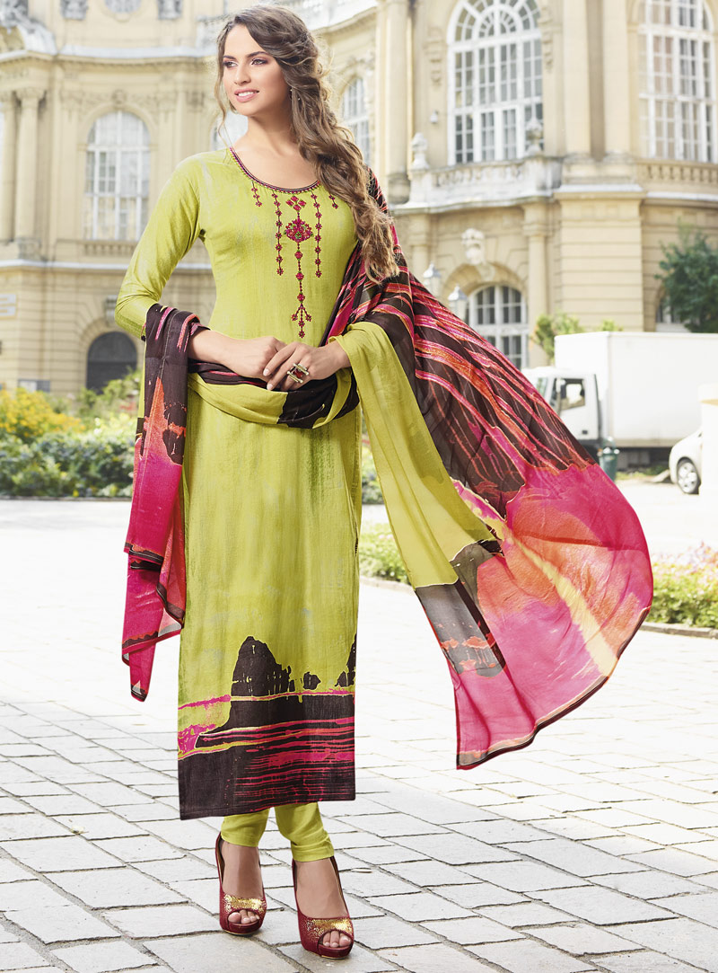 Light Green Cotton Pant Style Straight Cut Suit 94928