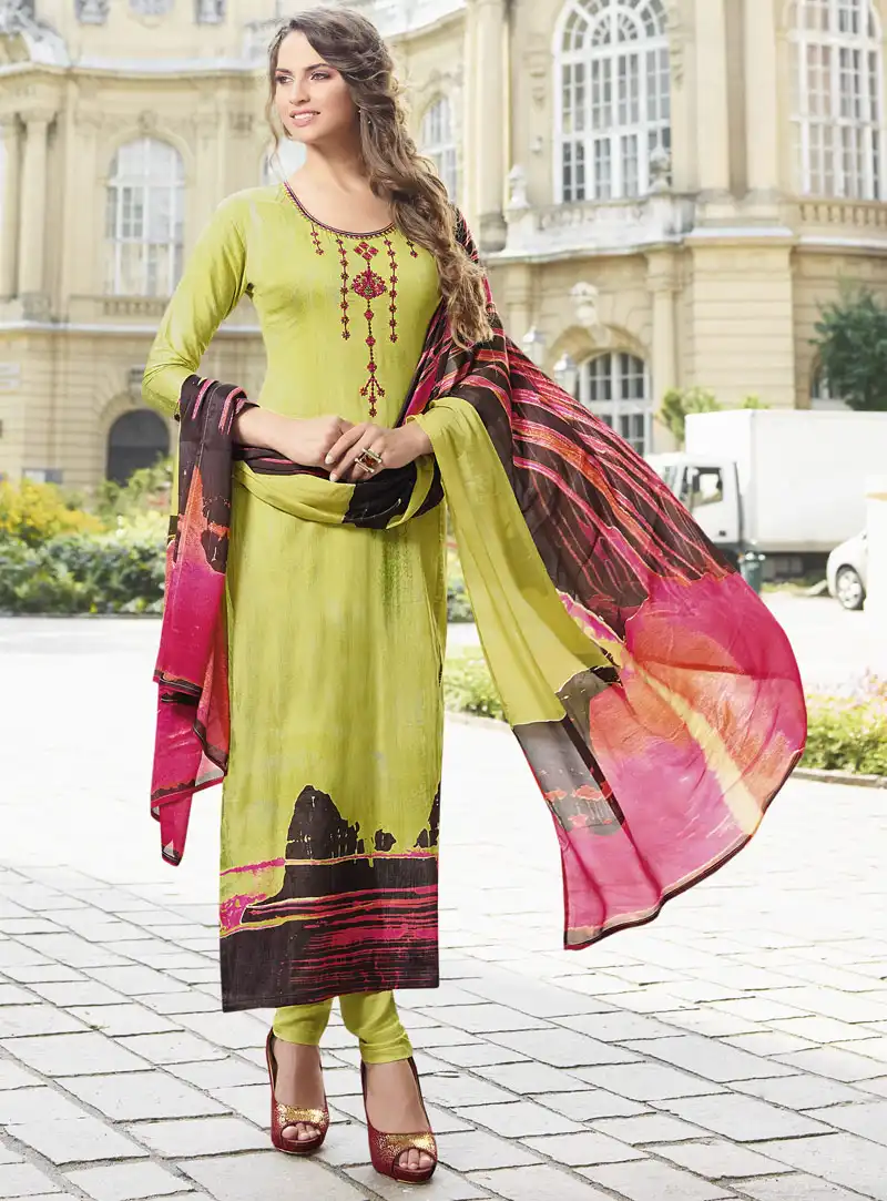 Light Green Cotton Pant Style Straight Cut Suit 94928