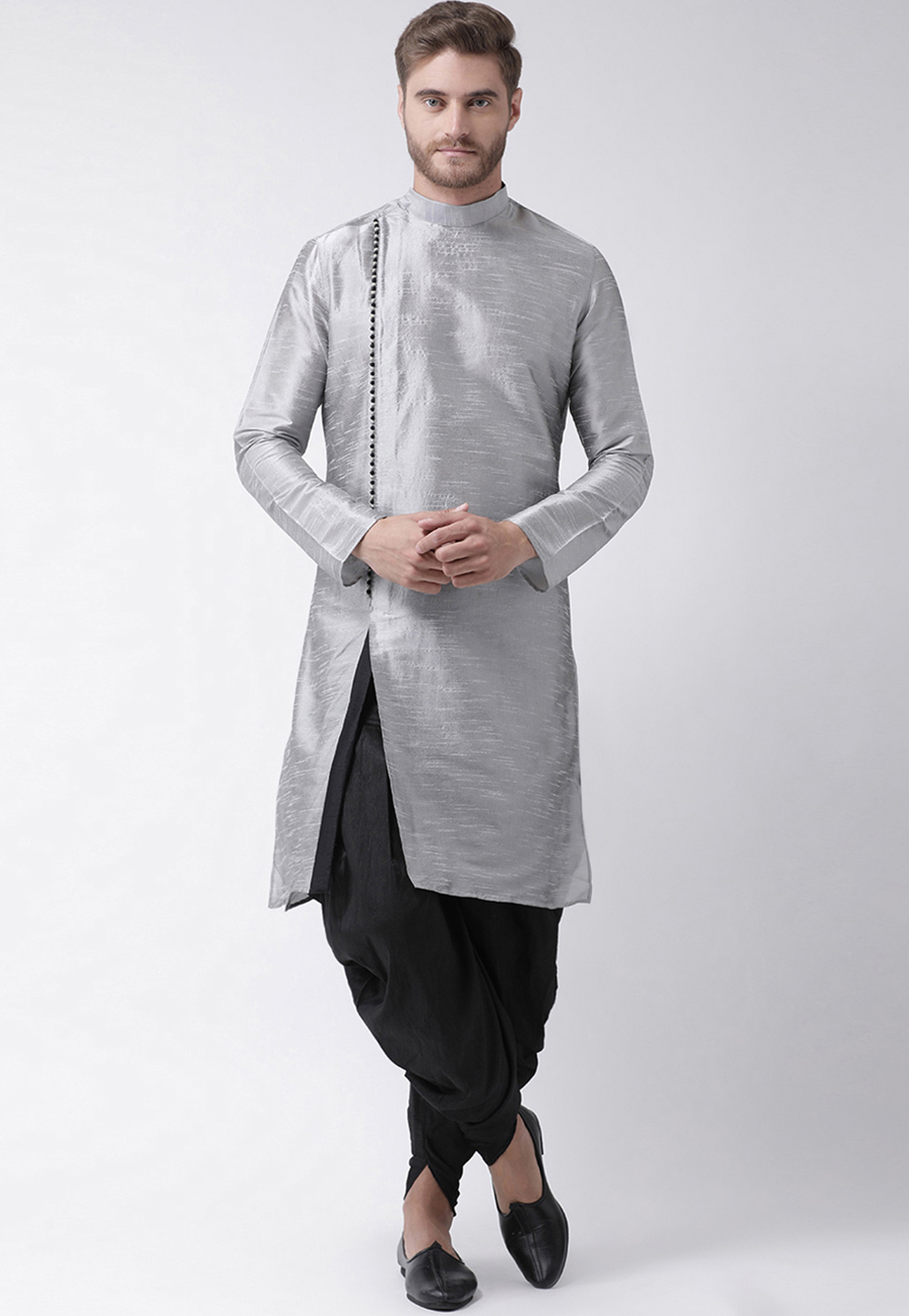 Grey Dupion Silk Readymade Dhoti Kurta 187870