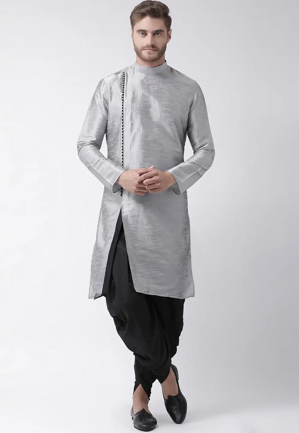 Grey Dupion Silk Readymade Dhoti Kurta 187870