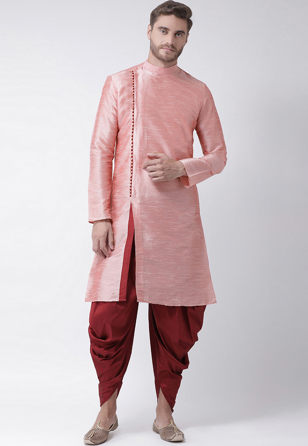 Peach Dupion Silk Readymade Dhoti Kurta 187871