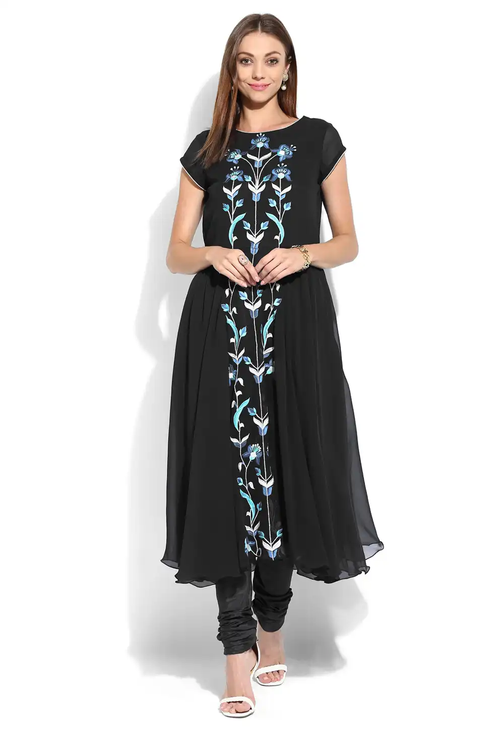 Black Georgette Readymade Anarkali Suit 241113