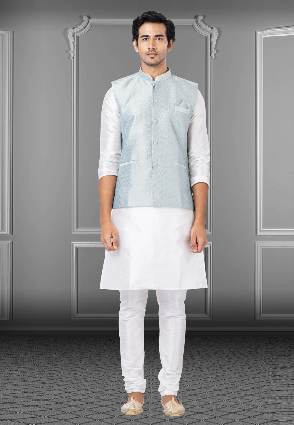 White Dupion Raw Silk Kurta Pajama With Jacket 250194