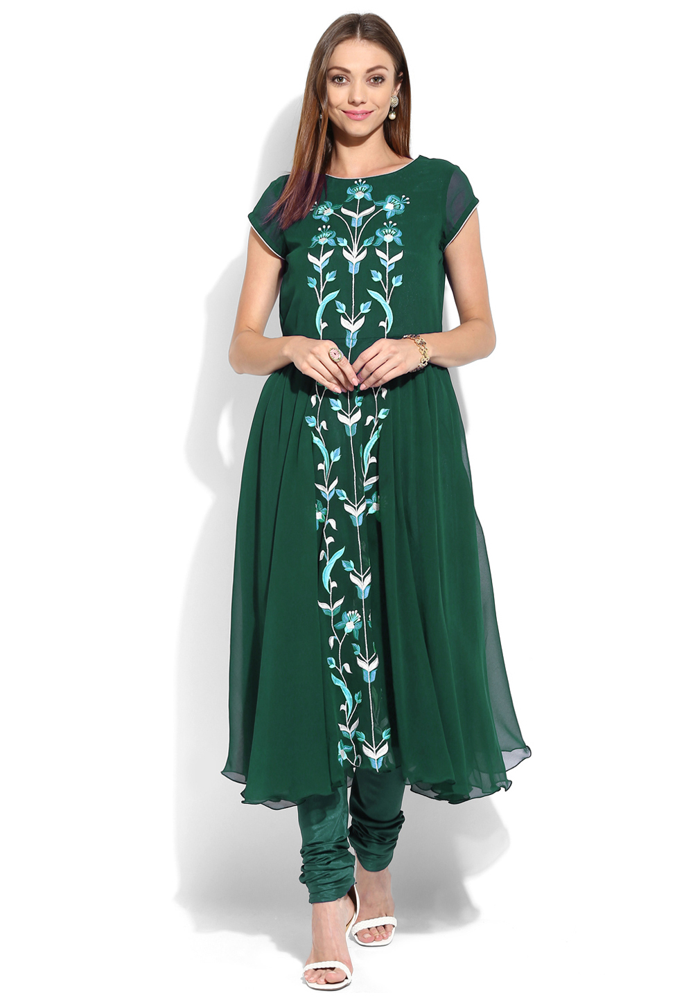 Green Georgette Readymade Anarkali Suit 241114