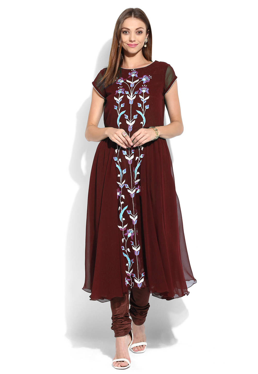 Maroon Georgette Readymade Anarkali Suit 241115