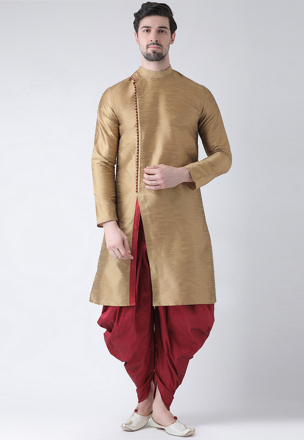Golden Dupion Silk Readymade Dhoti Kurta 187874