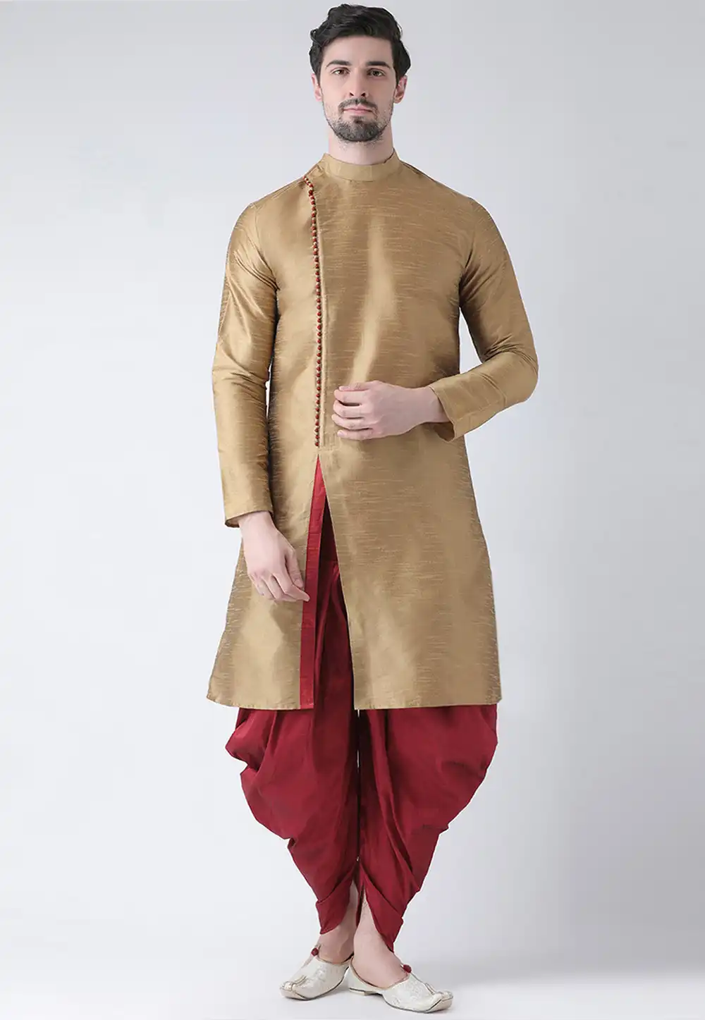 Golden Dupion Silk Readymade Dhoti Kurta 187874
