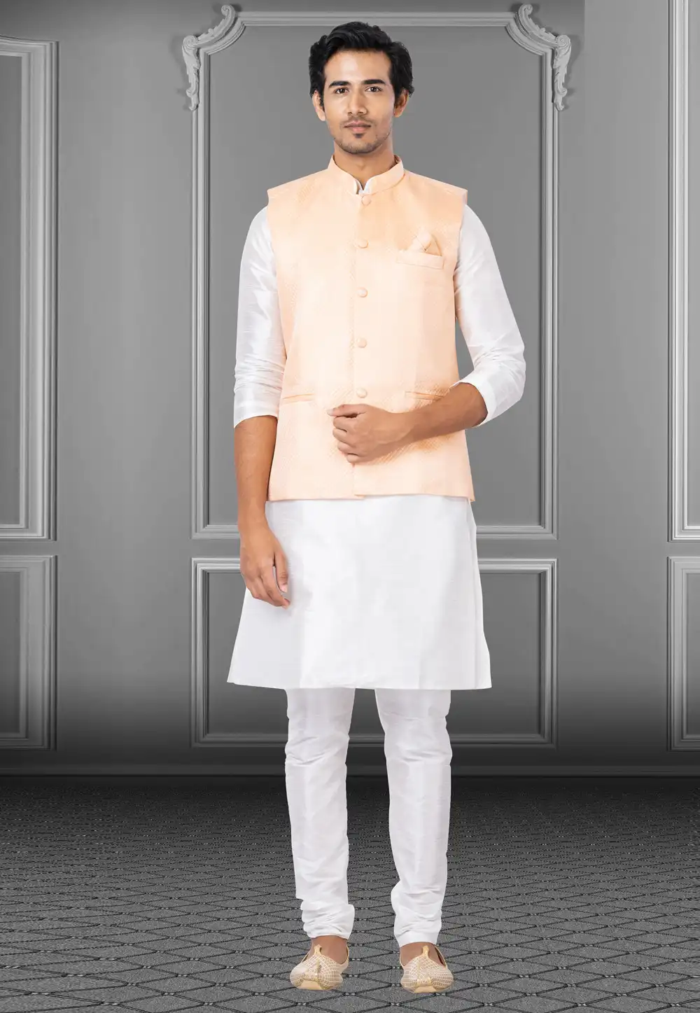 White Dupion Raw Silk Kurta Pajama With Jacket 250196