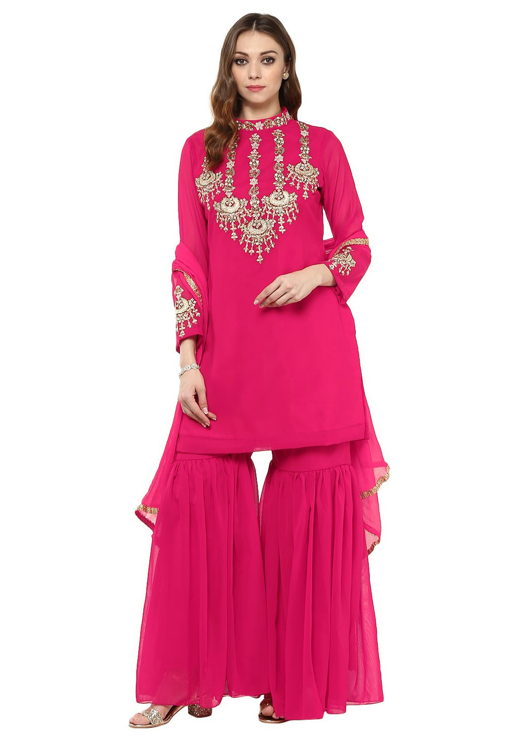 Magenta Georgette Readymade Sharara Suit 241116