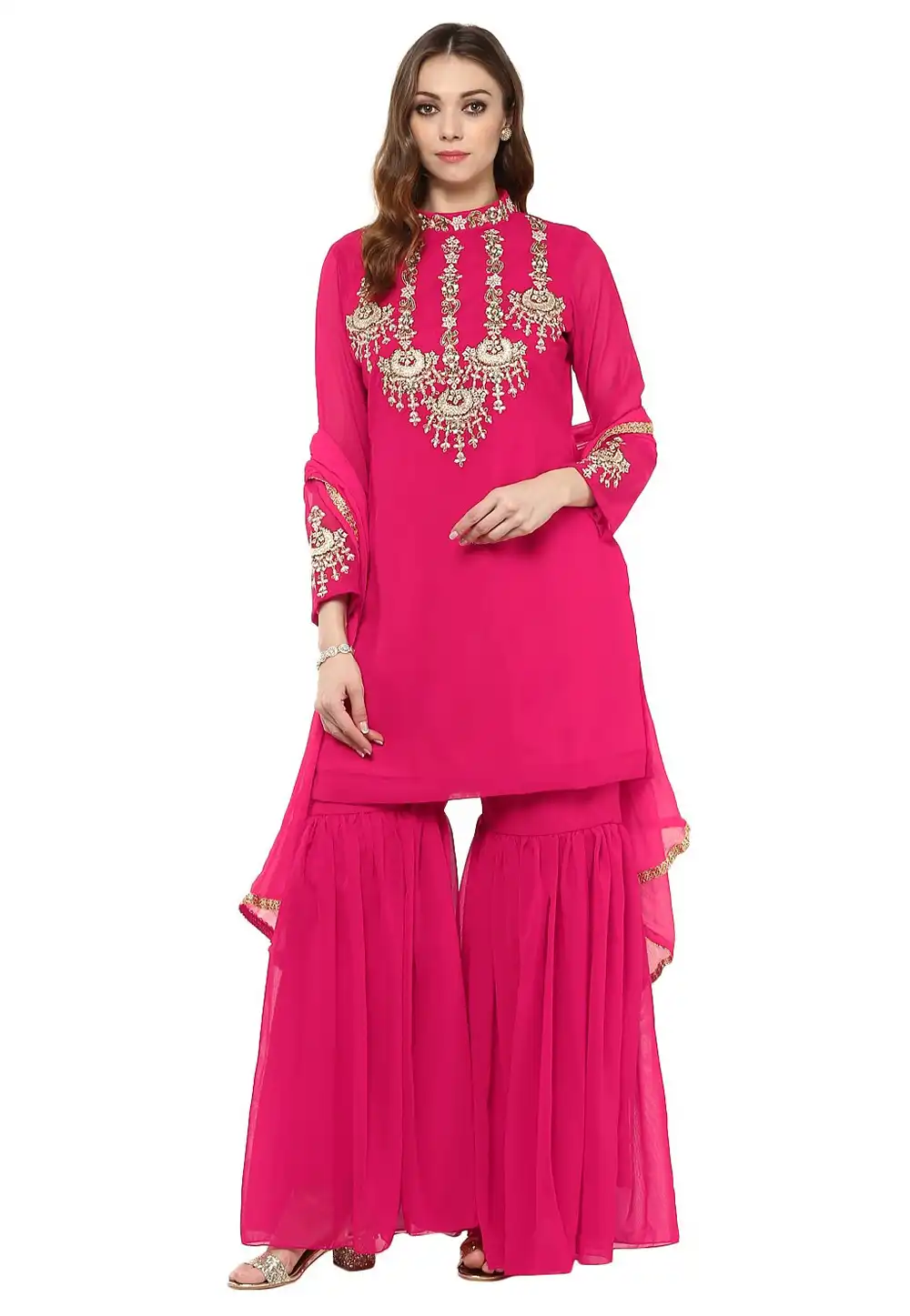 Magenta Georgette Readymade Sharara Suit 241116