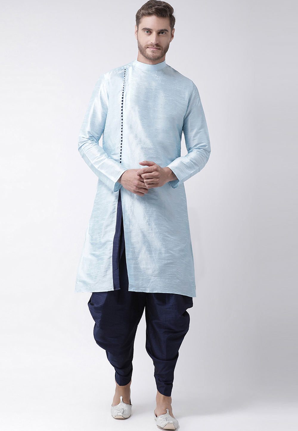 Sky Blue Dupion Silk Readymade Dhoti Kurta 187876