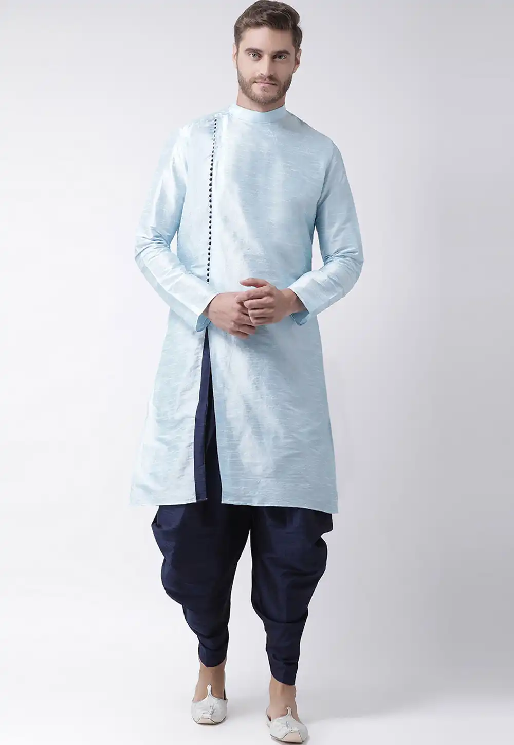 Sky Blue Dupion Silk Readymade Dhoti Kurta 187876