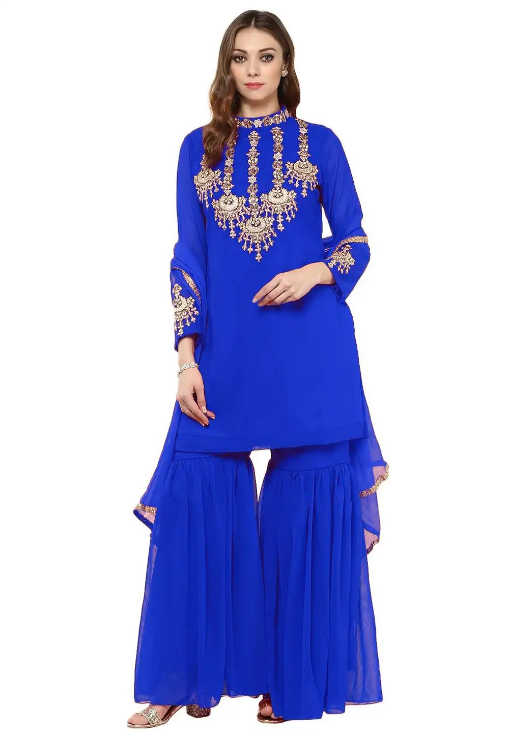 Blue Georgette Readymade Sharara Suit 241118