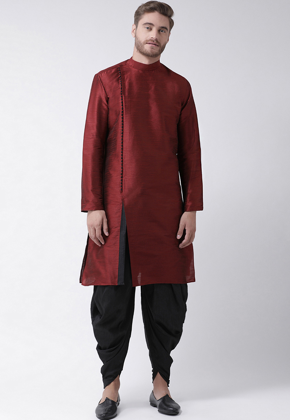 Maroon Dupion Silk Readymade Dhoti Kurta 187879