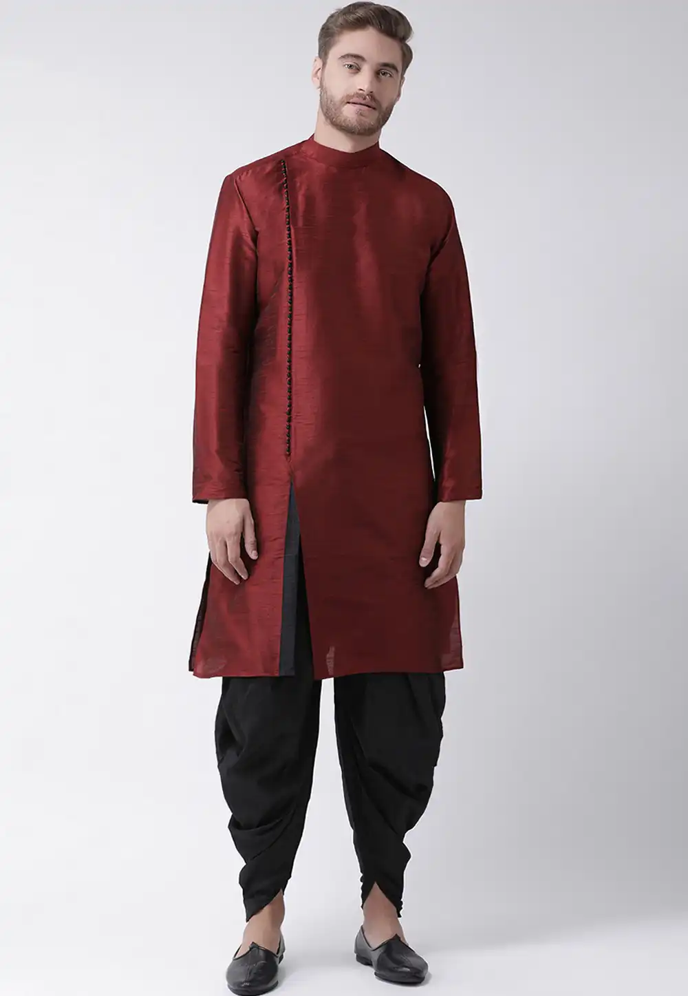 Maroon Dupion Silk Readymade Dhoti Kurta 187879