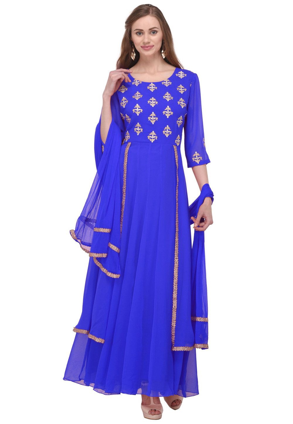 Blue Georgette Readymade Long Anarkali Suit 241124