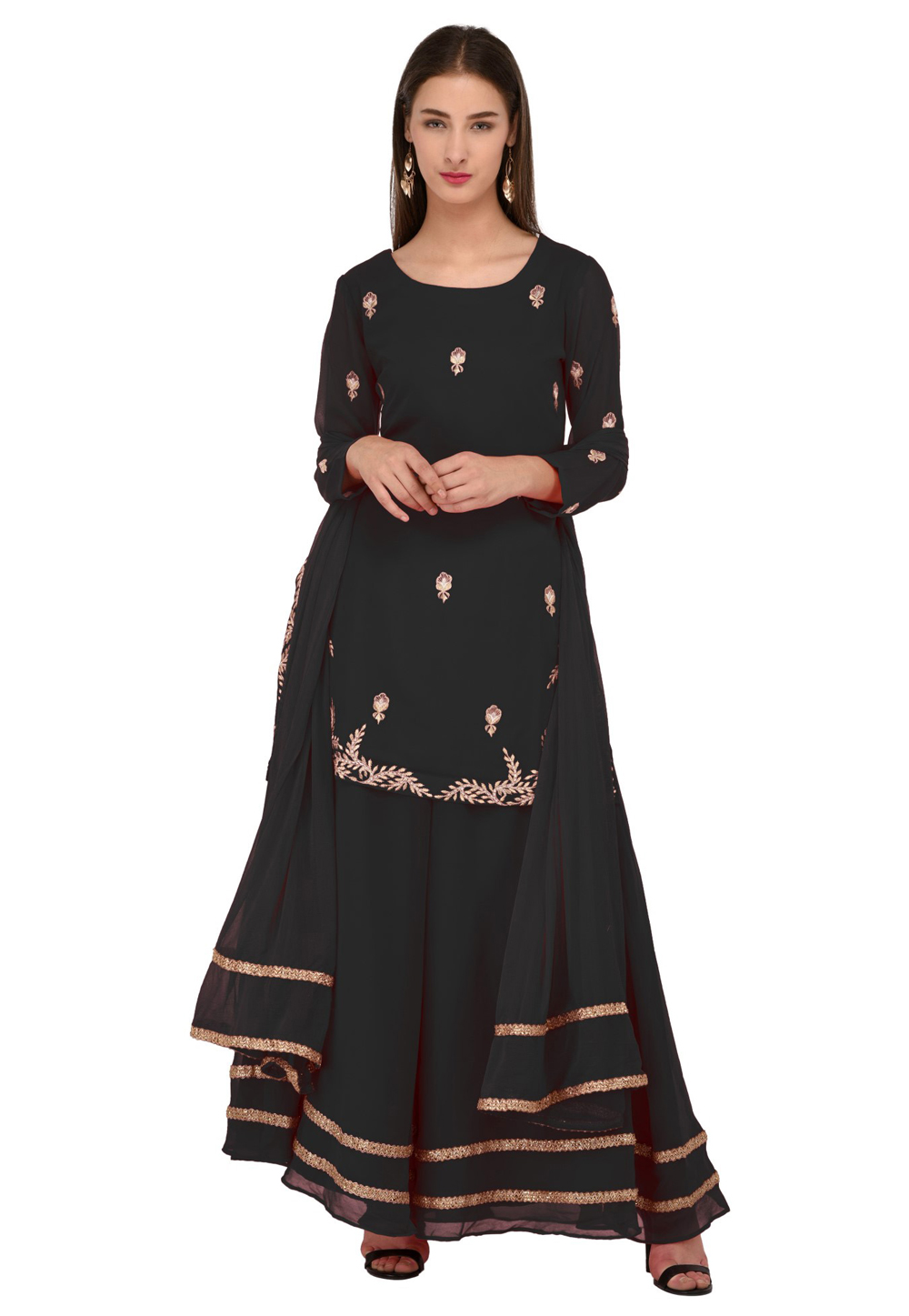 Black Georgette Readymade Long Anarkali Suit 241125