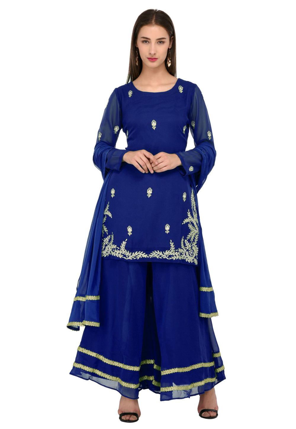 Blue Georgette Readymade Long Anarkali Suit 241126