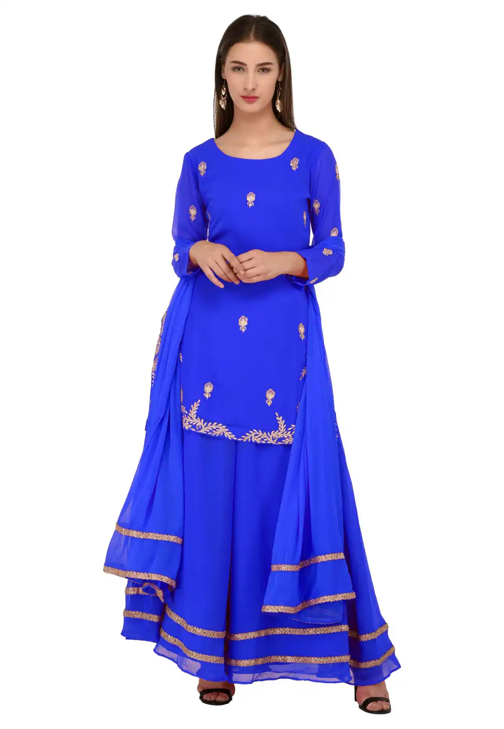 Blue Georgette Readymade Long Anarkali Suit 241127