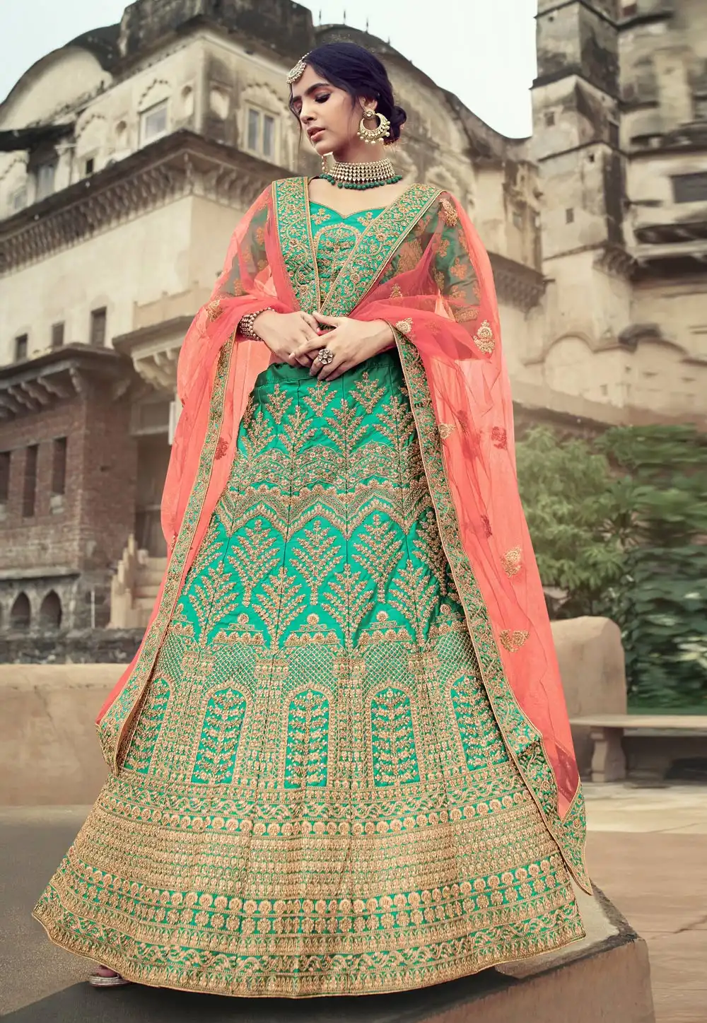 Green Satin A Line Lehenga Choli 238238