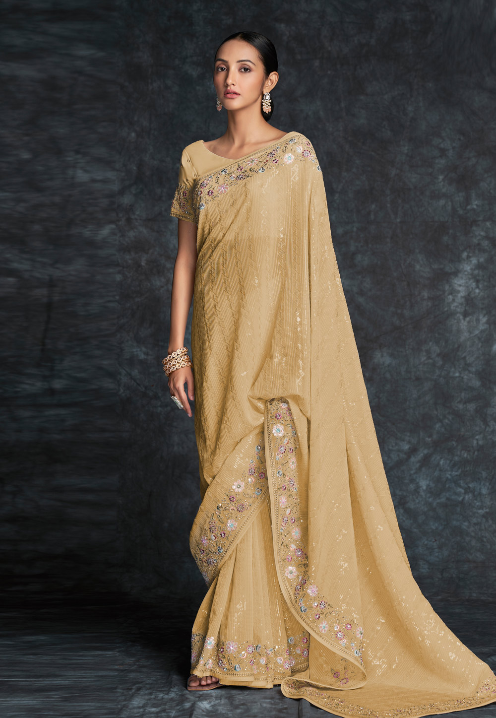 Yellow Georgette Sequence Saree 261350