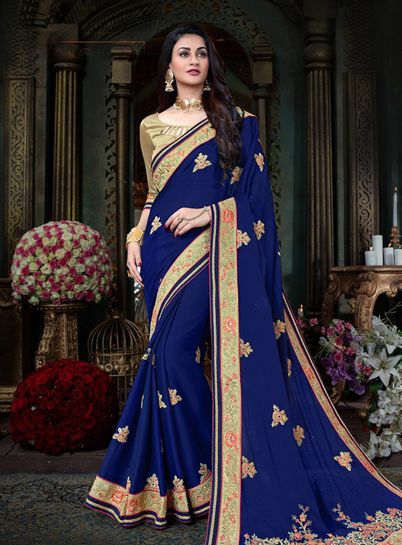 Blue Georgette Festival Wear Saree 146189