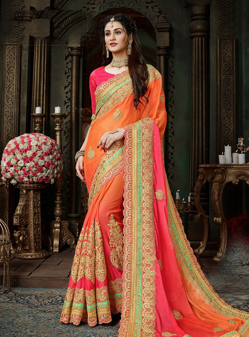 Orange Georgette Festival Wear Saree 146191