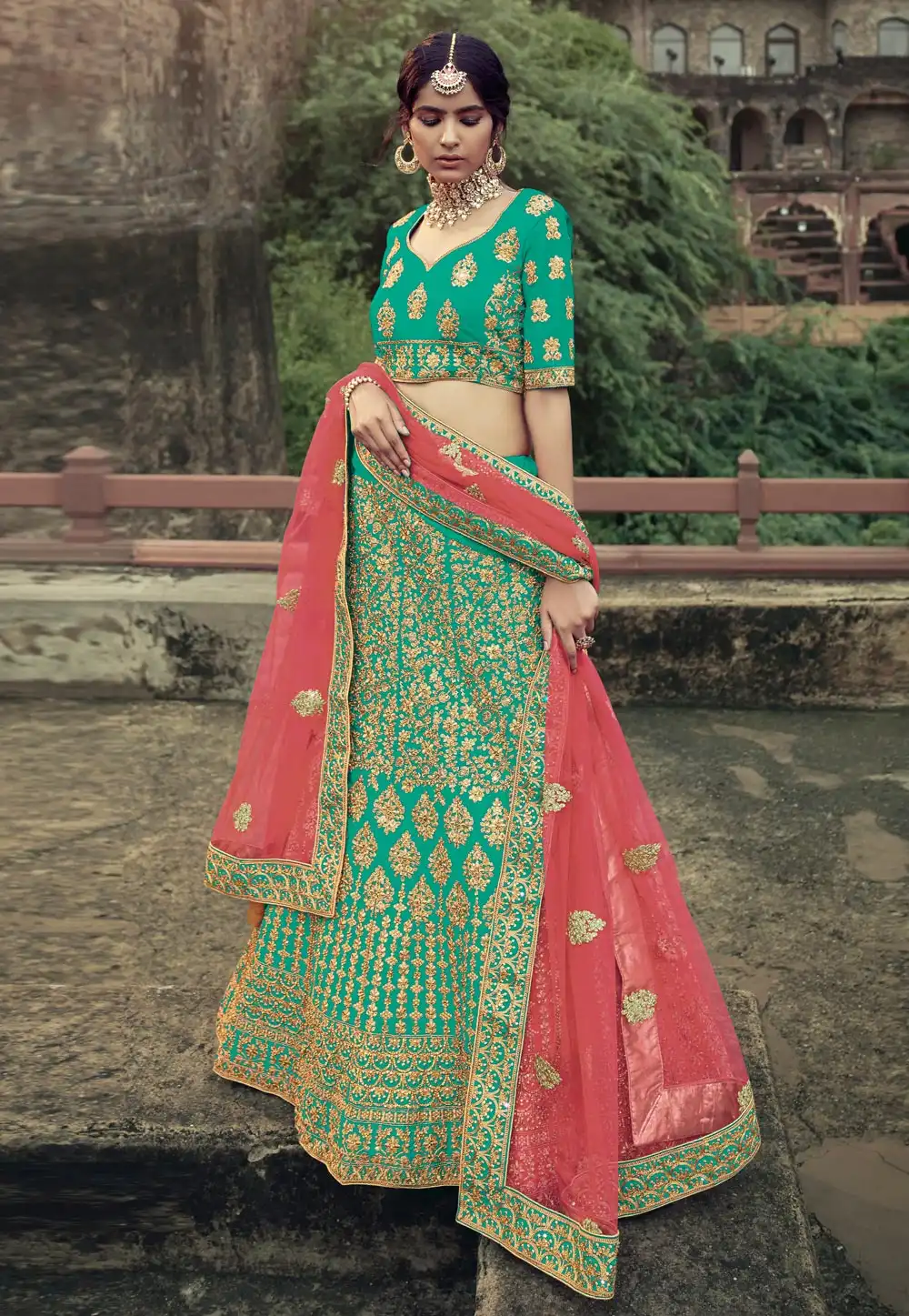 Light Green Satin A Line Lehenga Choli 238246