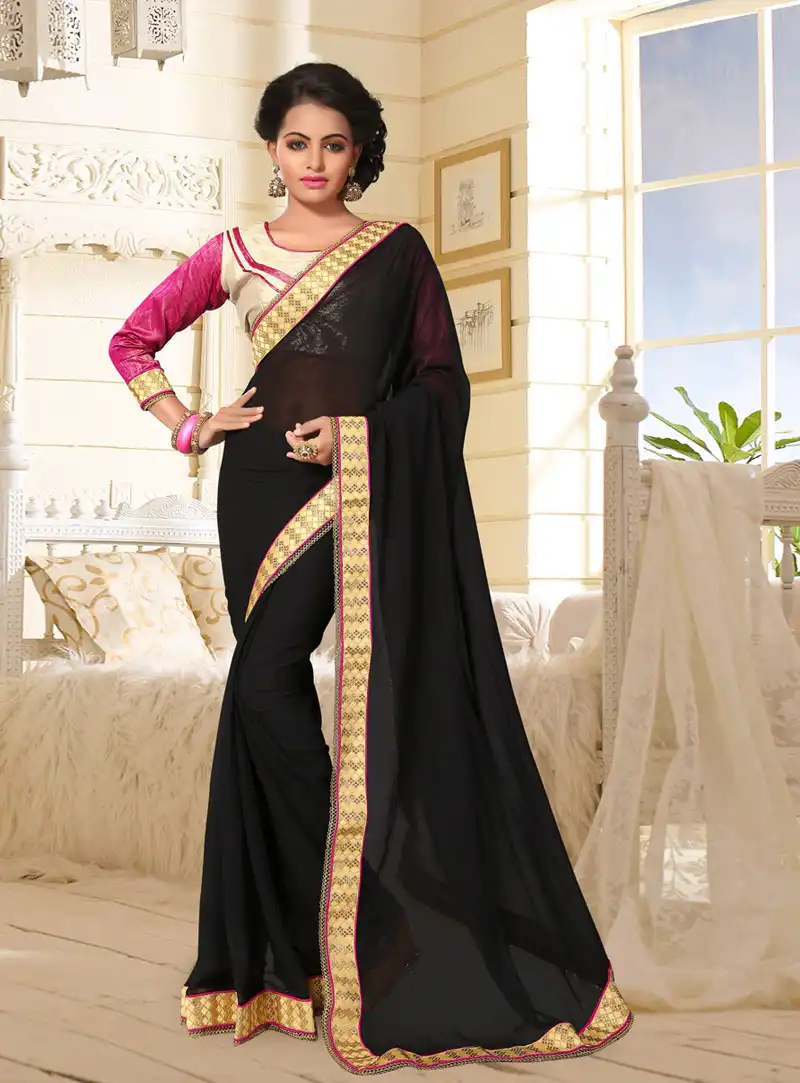 Black Georgette Saree With Blouse 76783