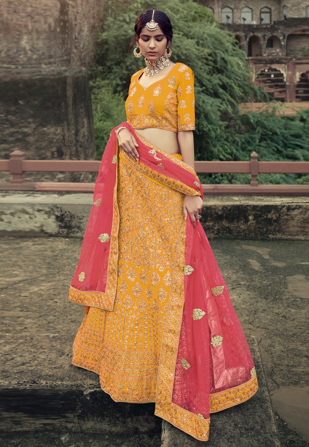 Mustard Satin A Line Lehenga Choli 238248