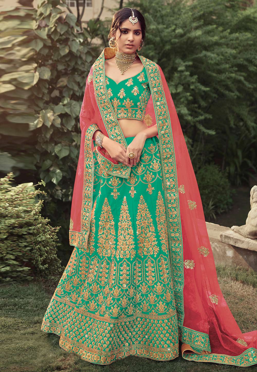 Light Green Satin A Line Lehenga Choli 238255
