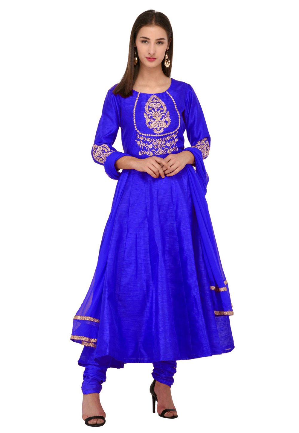 Blue Dupion Silk Readymade Anarkali Suit 241130