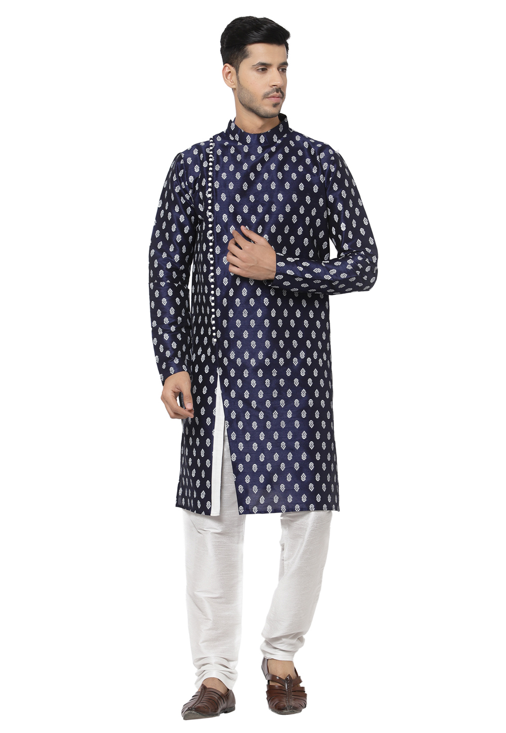 Navy Blue Dupion Silk Kurta Pajama 244233