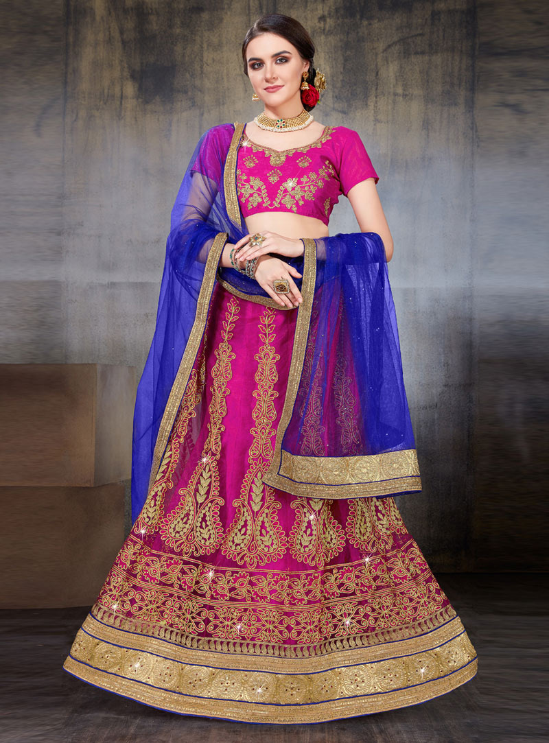 Magenta Net A Line Lehenga Choli 146452