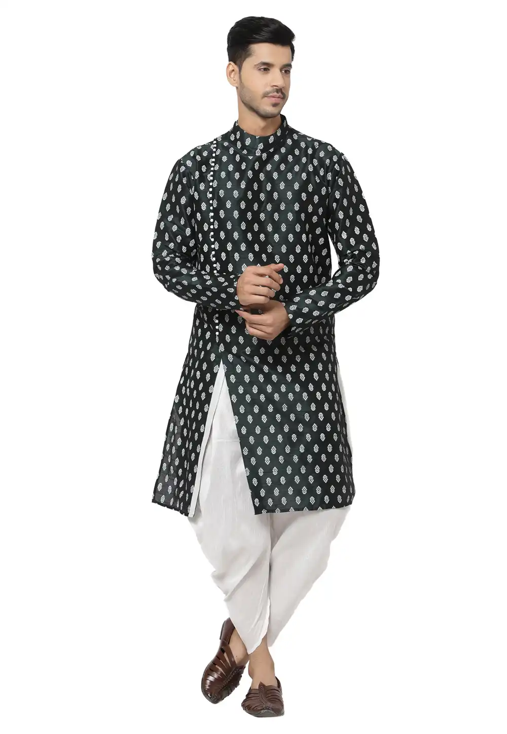 Green Dupion Silk Dhoti Kurta 244234