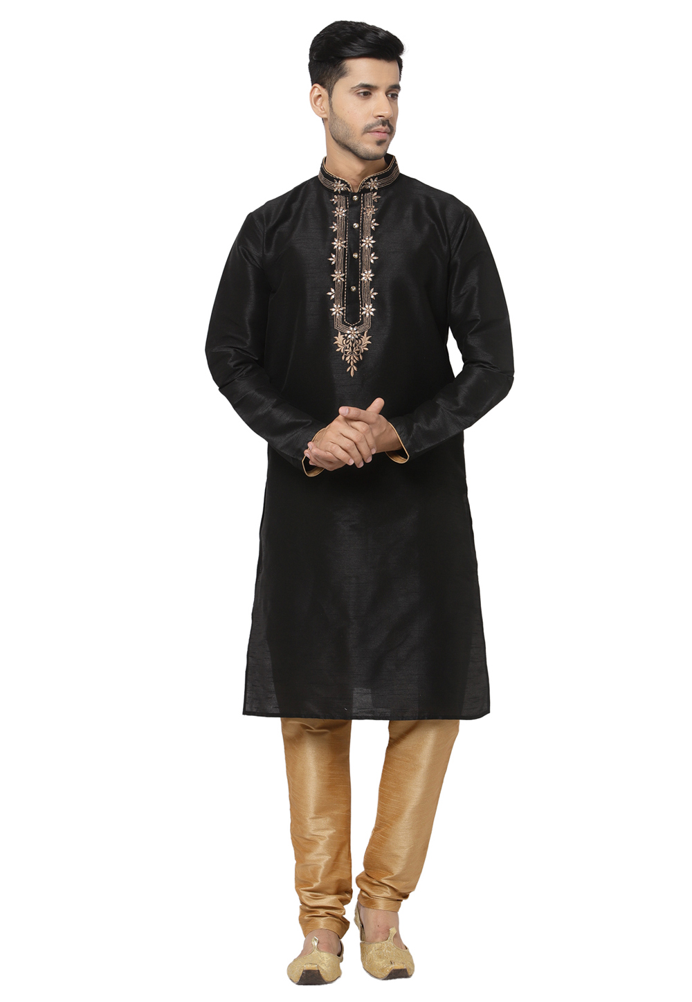 Black Dupion Silk Kurta Pajama 244236