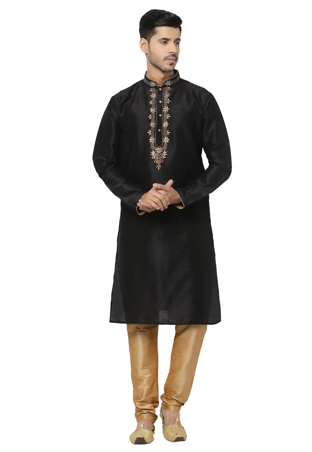 Black Dupion Silk Kurta Pajama 244236