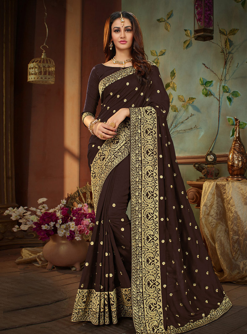 Brown Silk Festival Wear Saree 146910