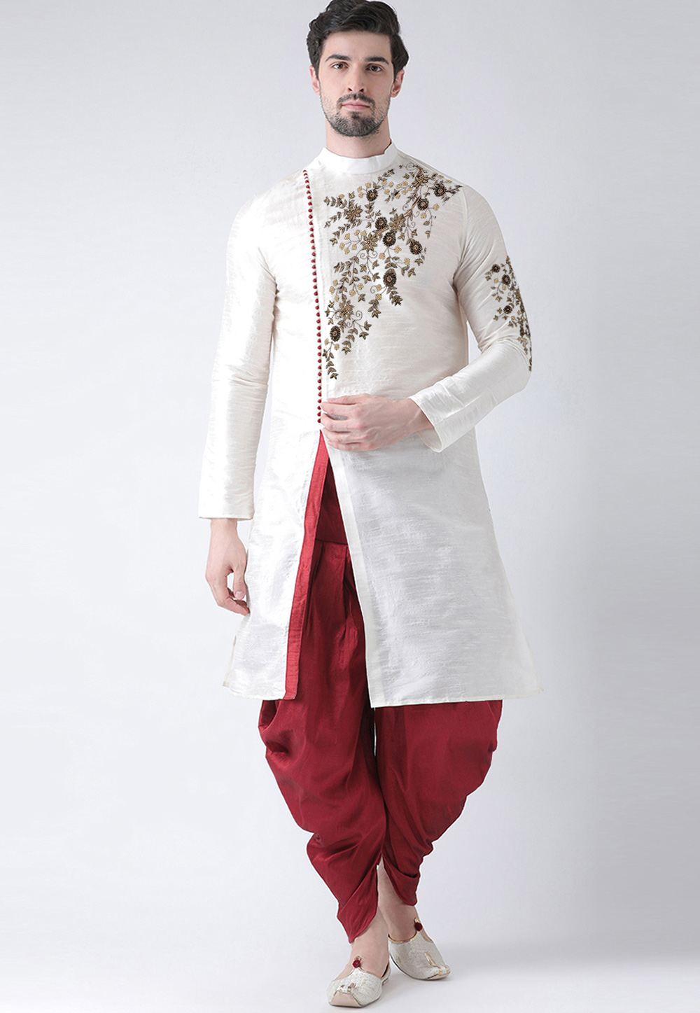 Off White Dupion Silk Dhoti Kurta 244238