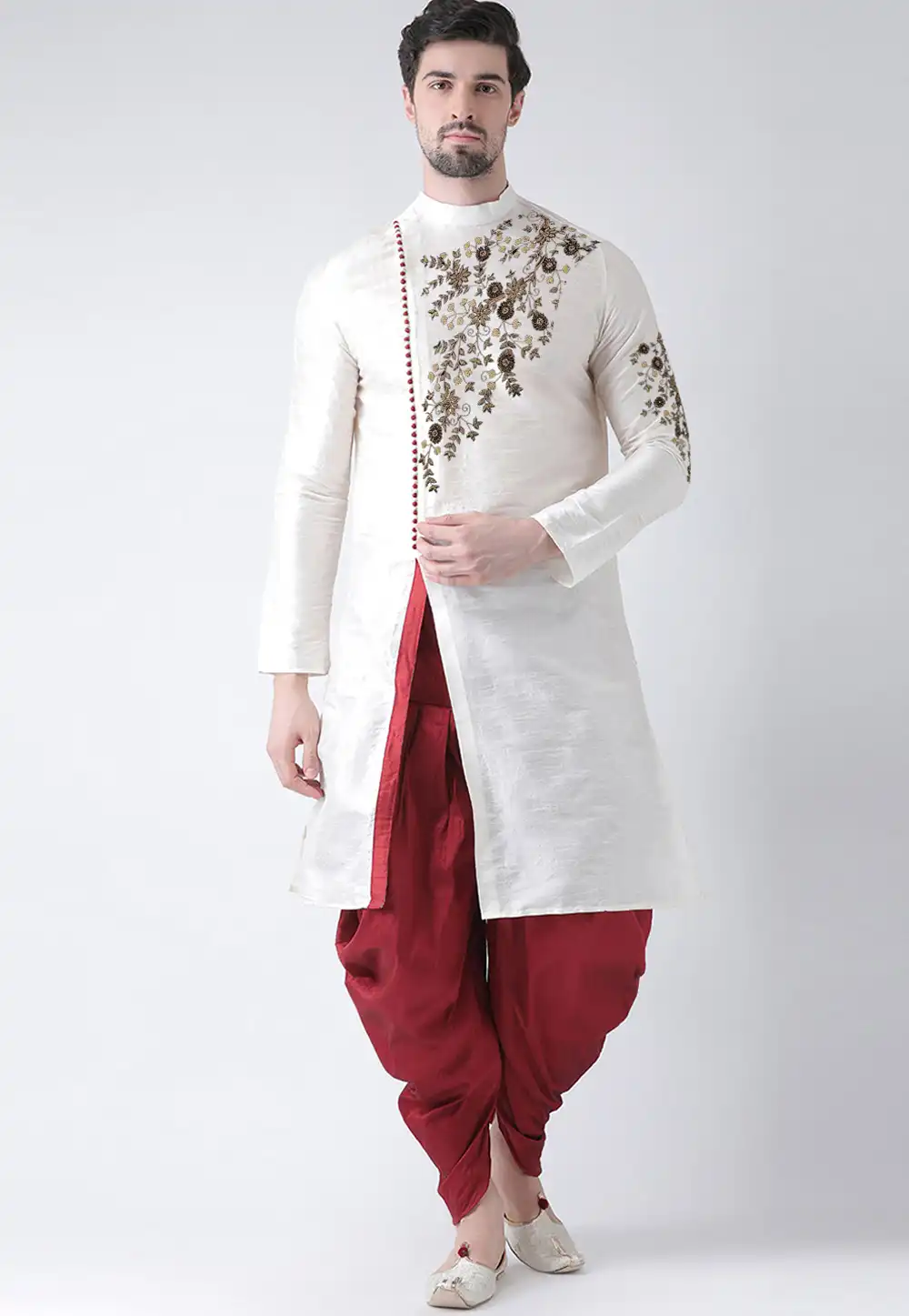 Off White Dupion Silk Dhoti Kurta 244238