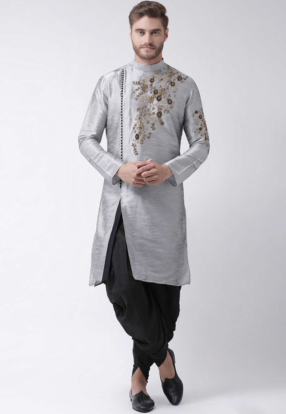 Grey Dupion Silk Dhoti Kurta 244239
