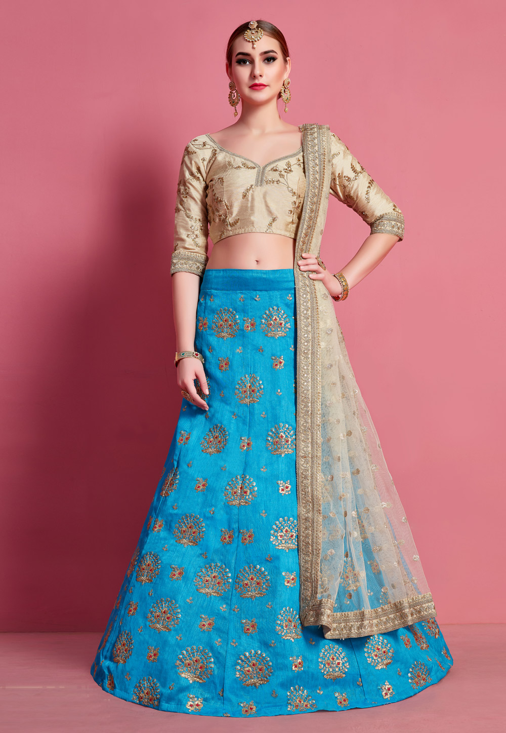 Sky Blue Art Silk Circular Lehenga Choli 217300