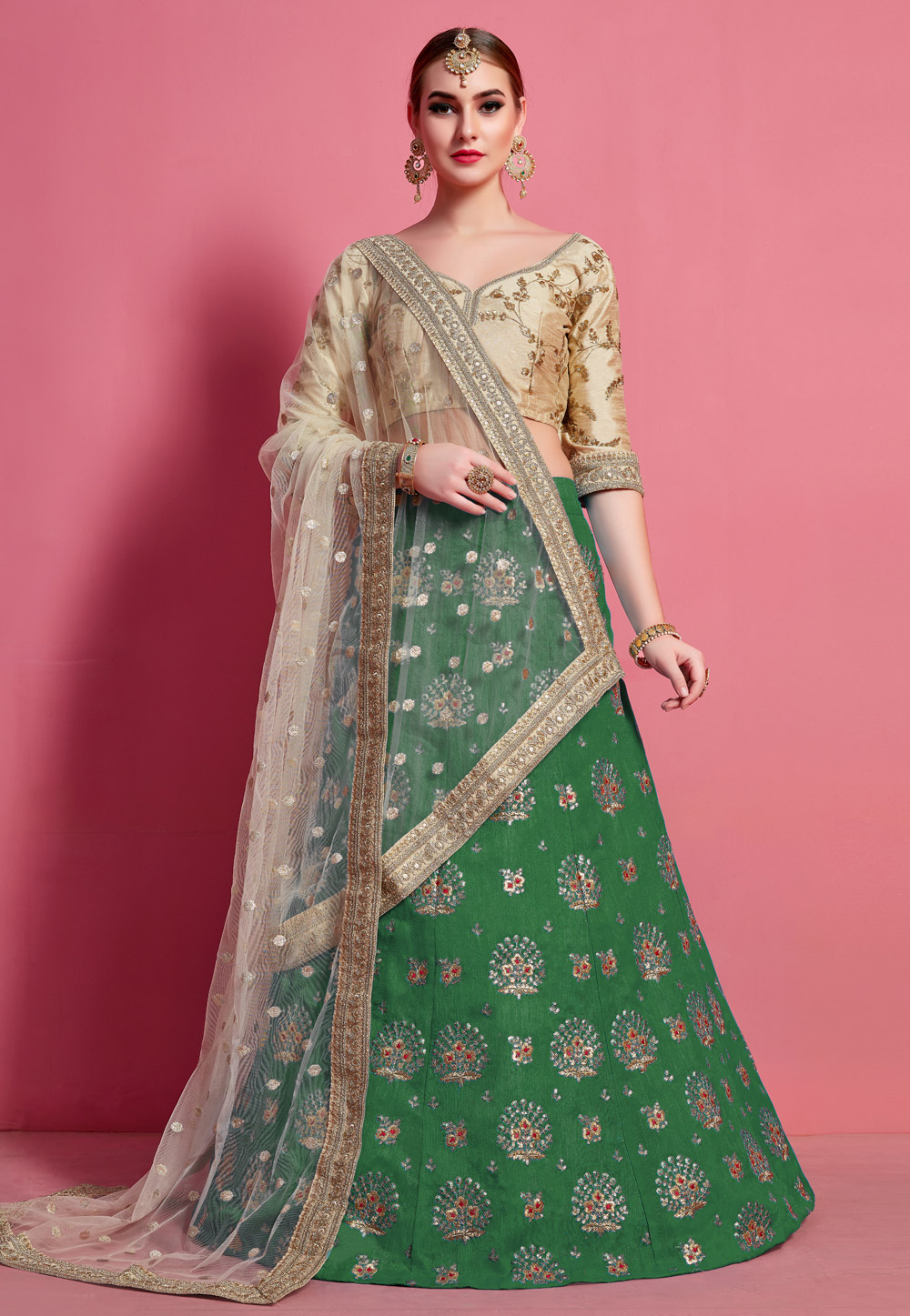 Green Art Silk Circular Lehenga Choli 217302