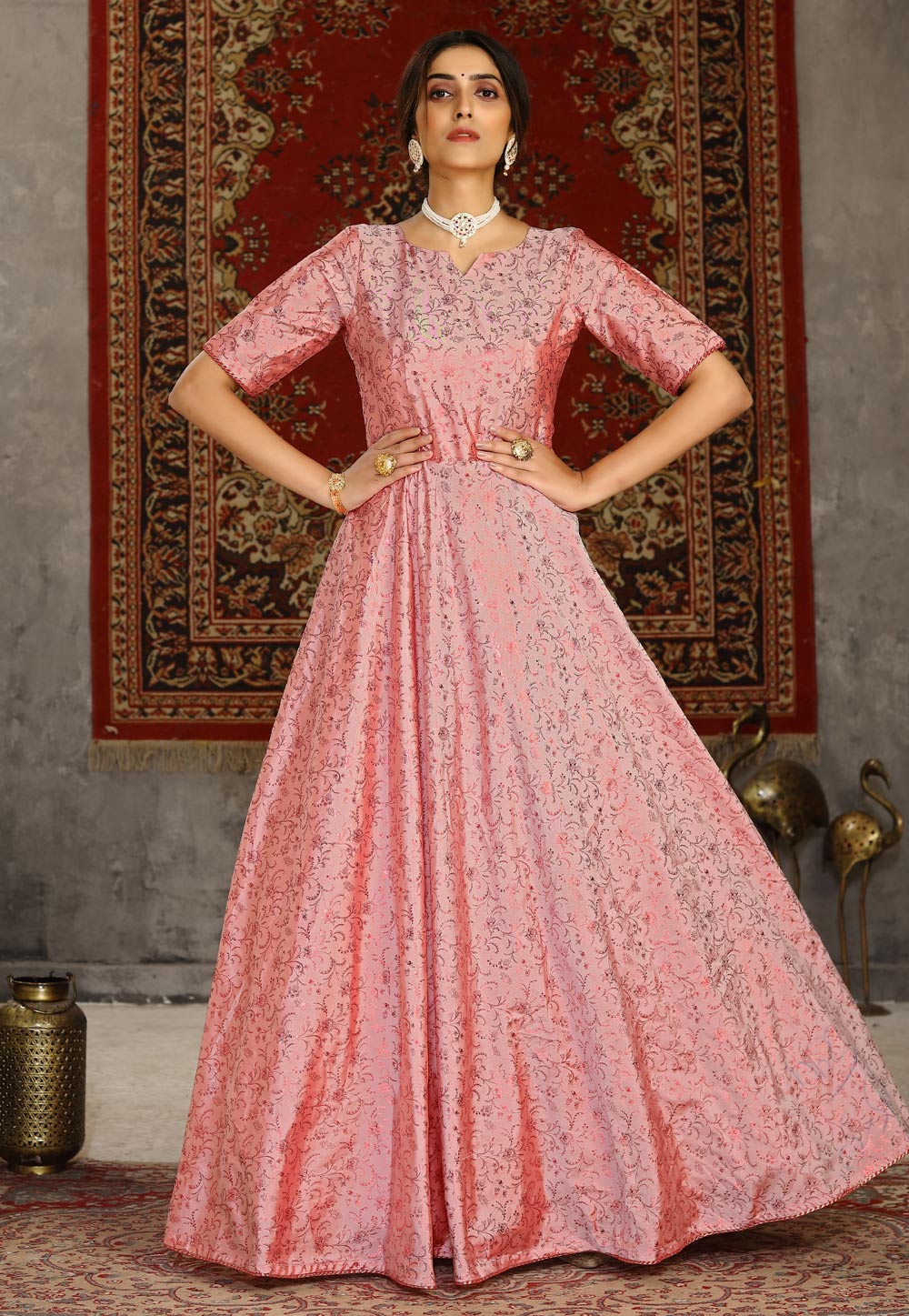 Pink Taffeta Party Wear Gown 231440