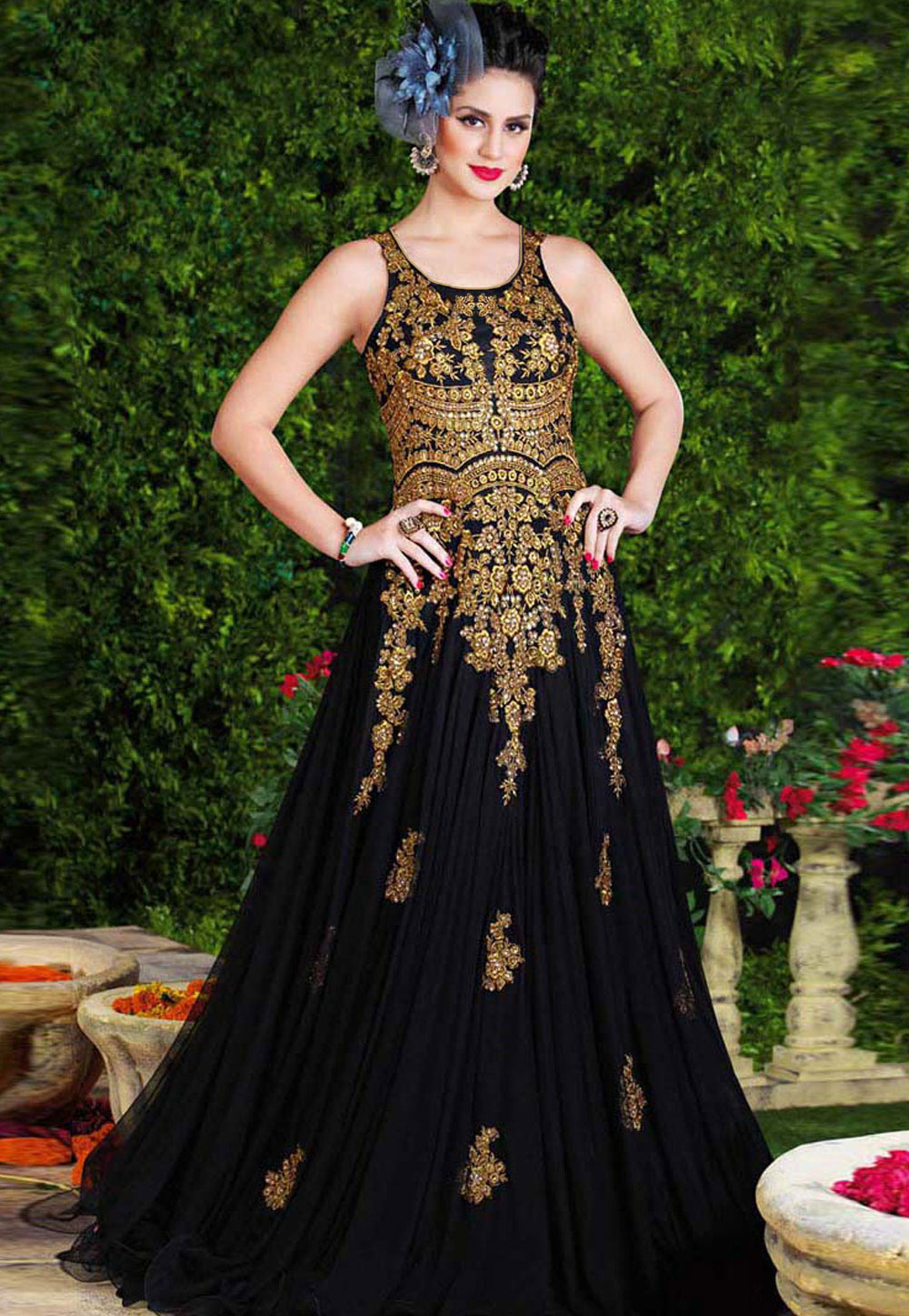 Black Net Floor Length Designer Party Wear Gown  63487
