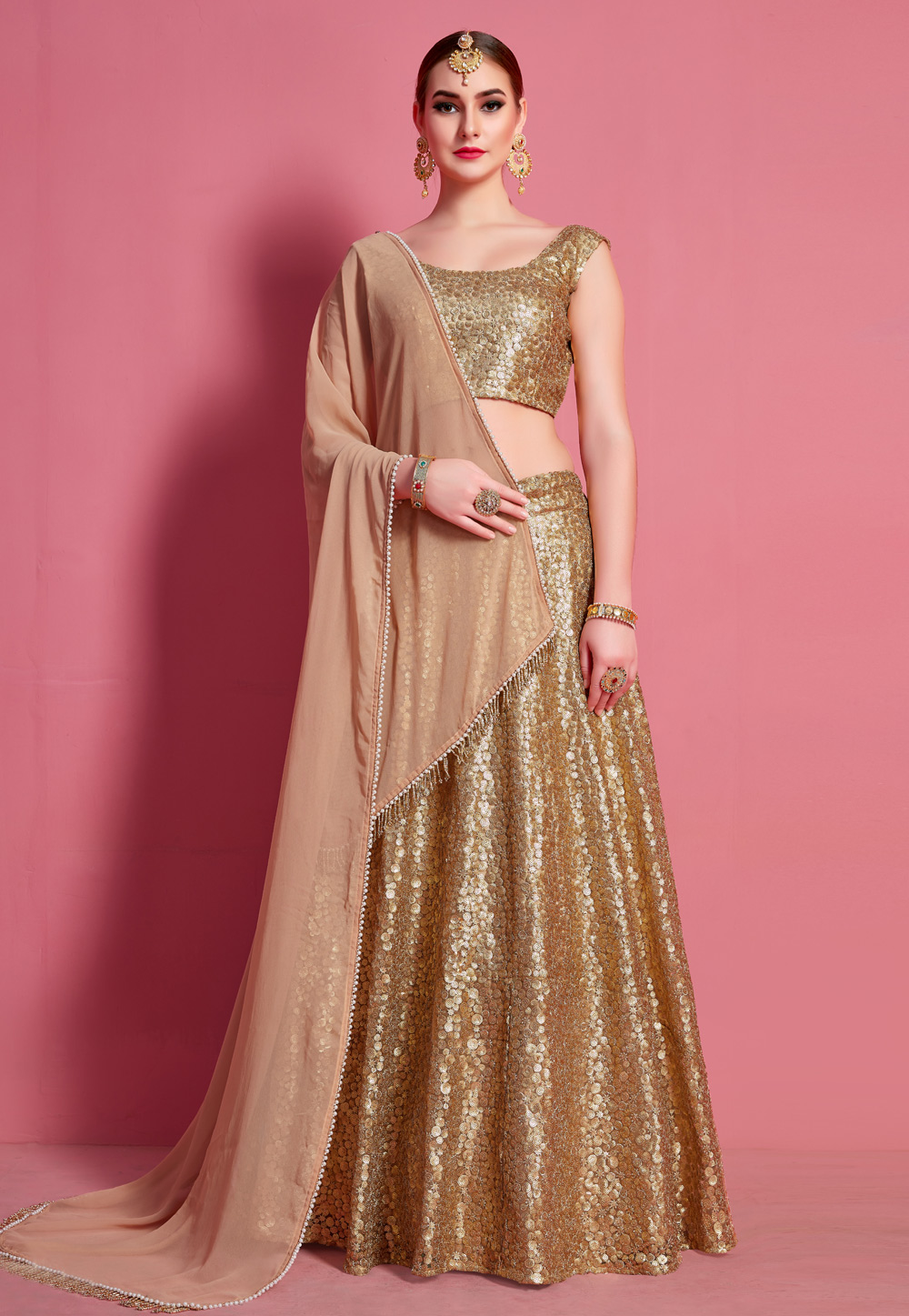 Golden Net Designer Lehenga Choli 217305
