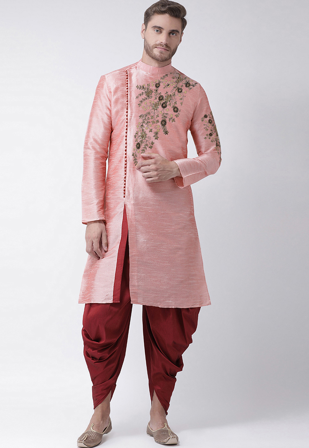 Peach Dupion Silk Dhoti Kurta 244240