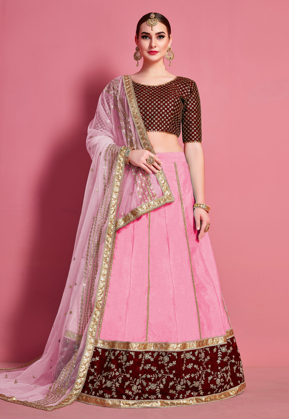 Pink Art Silk Circular Lehenga Choli 217318